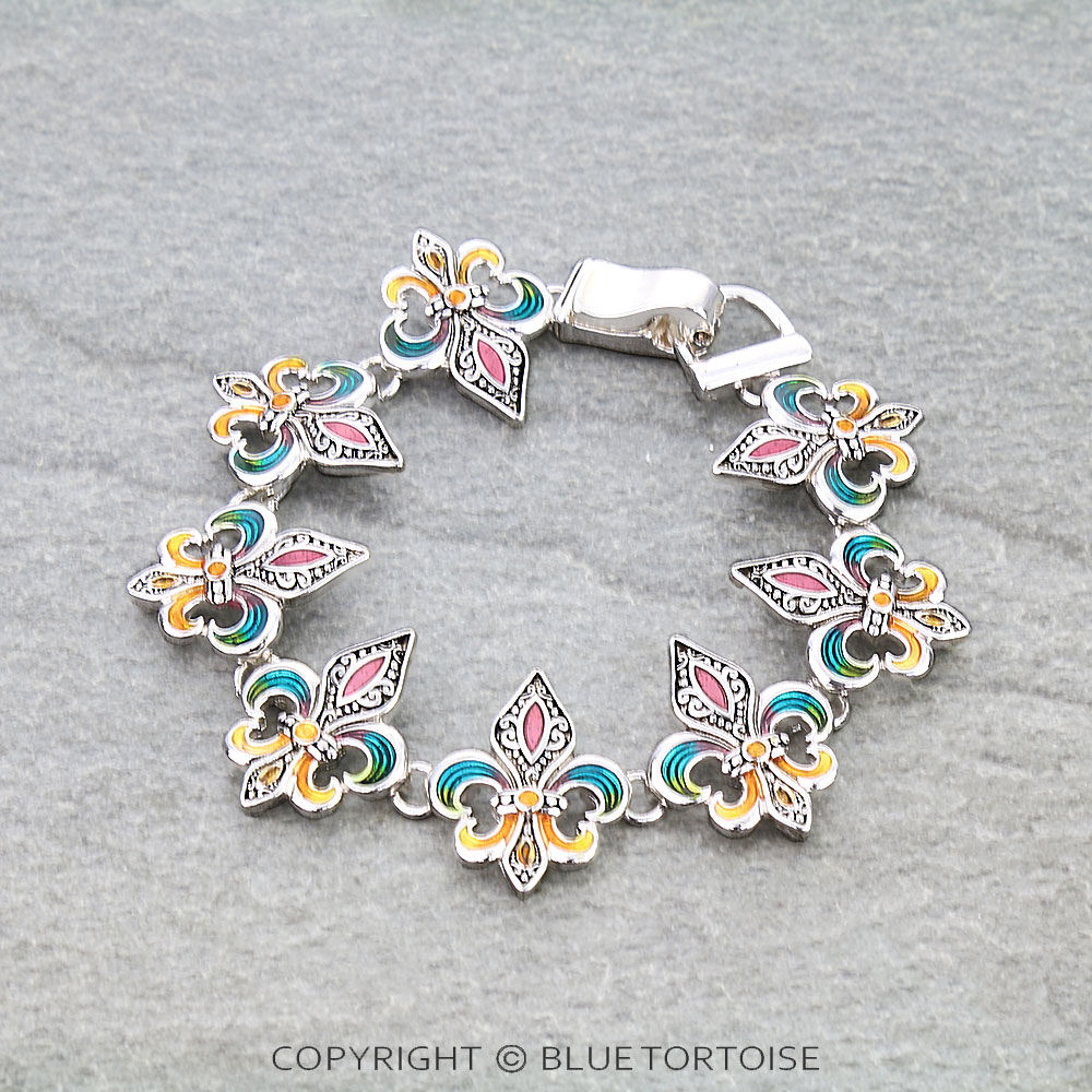 Mardi Gras Fleur De Lis Magnetic Link Bracelet