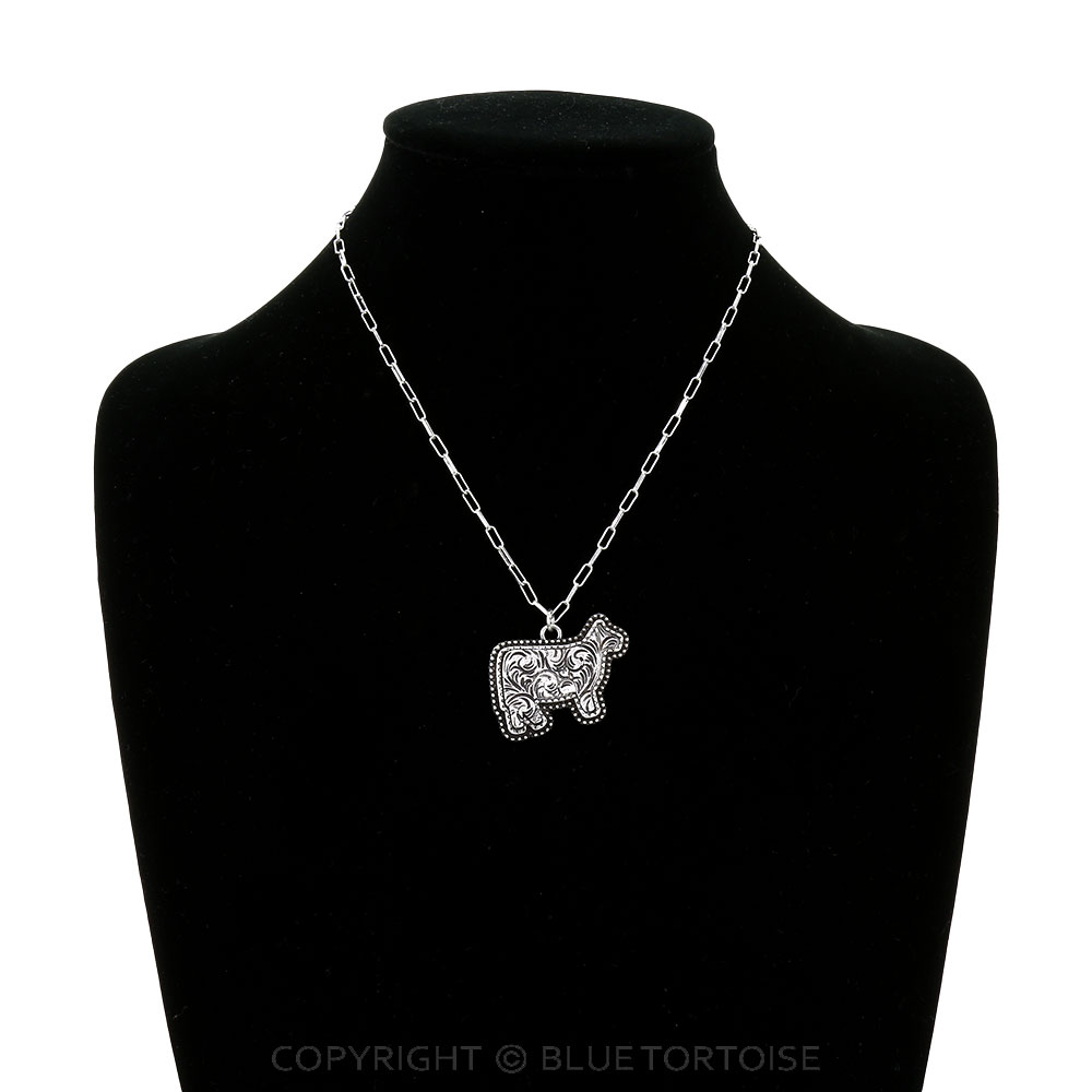 Western Etched Cow Necklace - Image 2