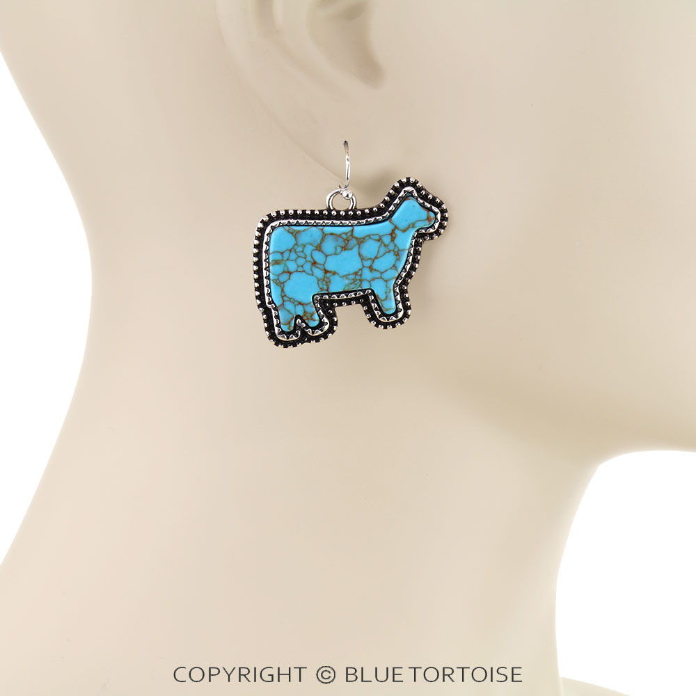Western Stone Cow Dangle Earrings - Image 2