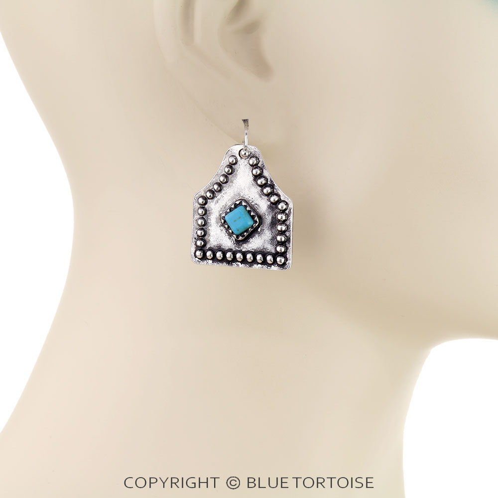 Western Ear Tag Stone Dangle Earrings - Image 2