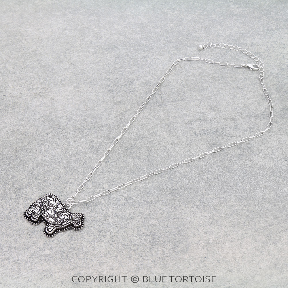 Western Etched Cow Necklace