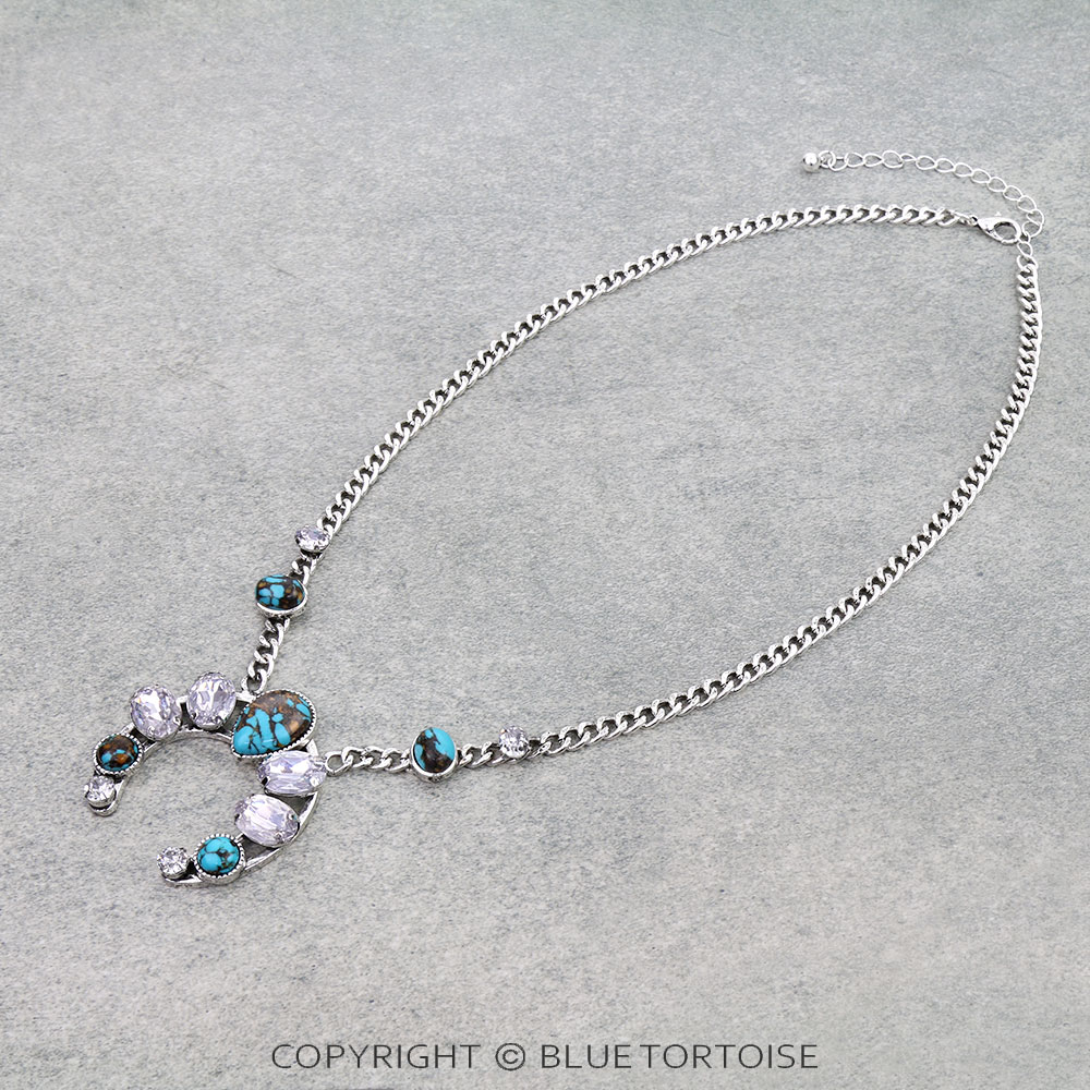 Western Squash Blossom Stone Cuban Chain Necklace