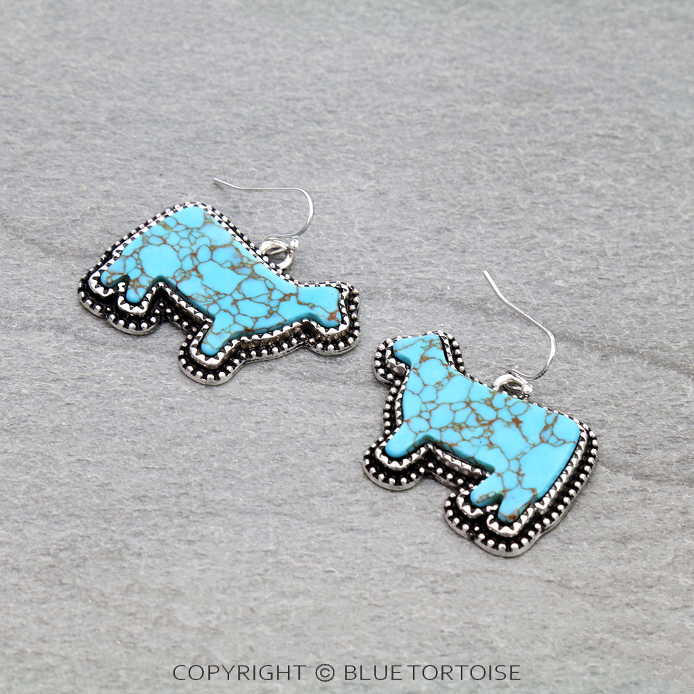 Western Stone Cow Dangle Earrings
