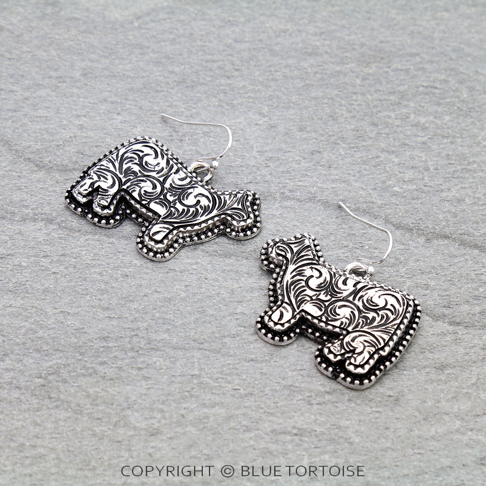 Western Etched Cow Dangle Earrings