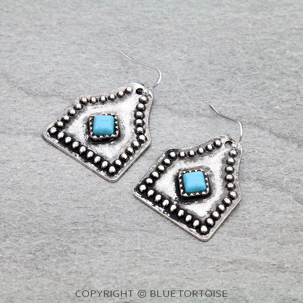 Western Ear Tag Stone Dangle Earrings