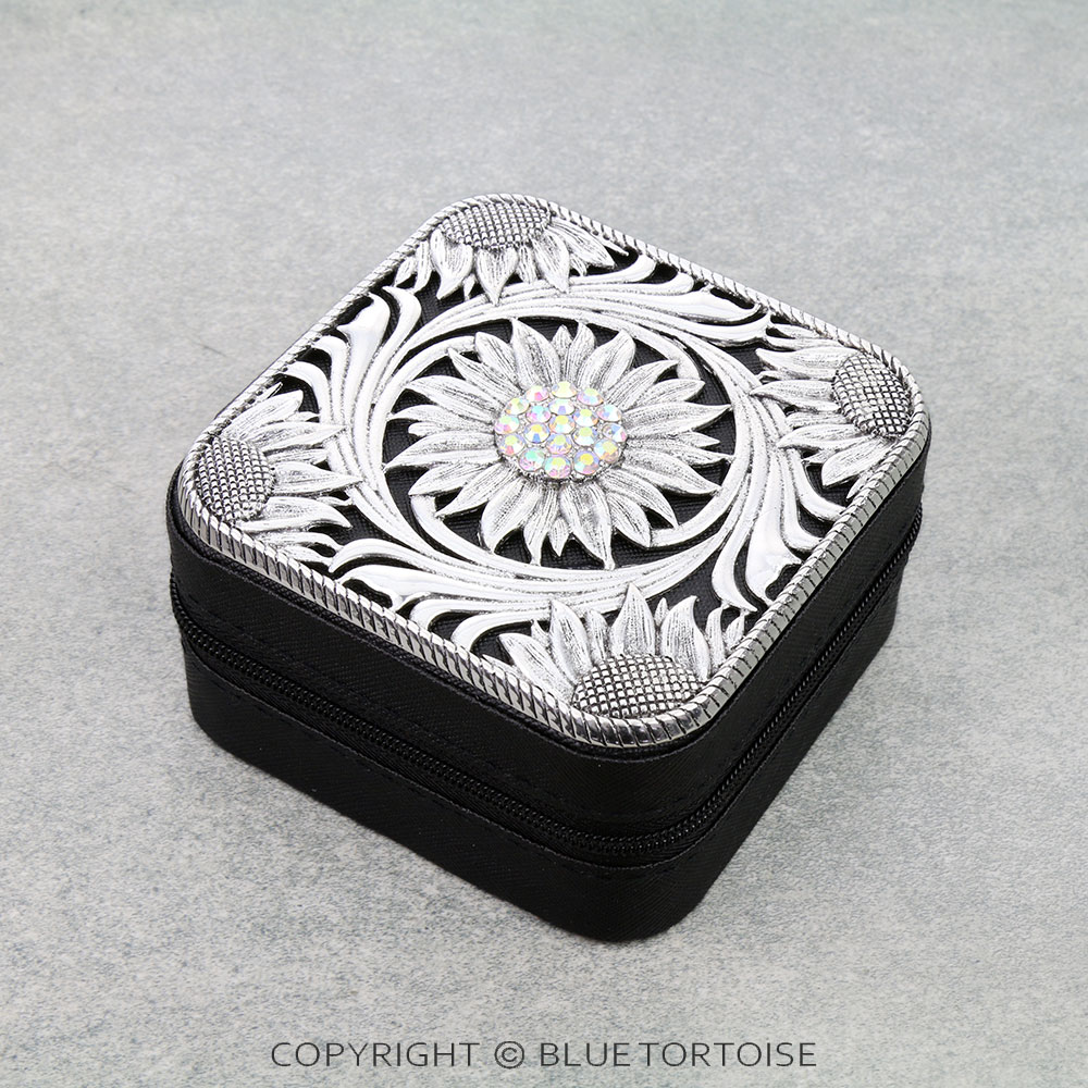 Western Metal Plate Travel Jewelry Box - Sunflower