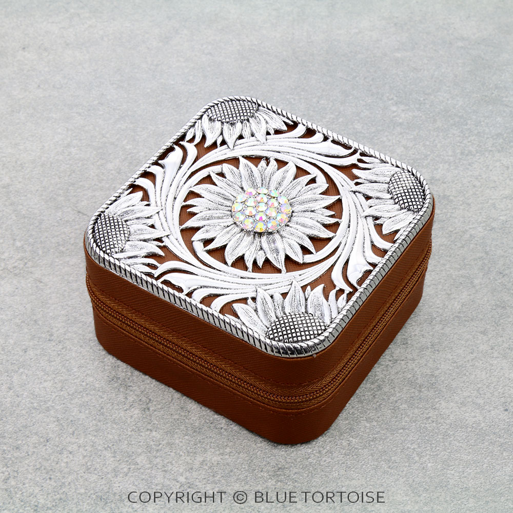 Western Metal Plate Travel Jewelry Box - Sunflower