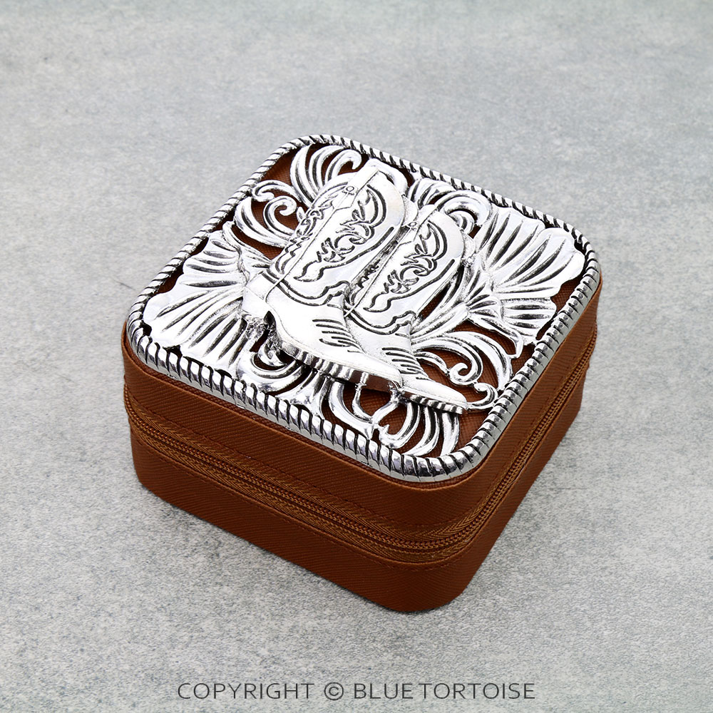 Western Metal Plate Travel Jewelry Box - Cowboy Boots