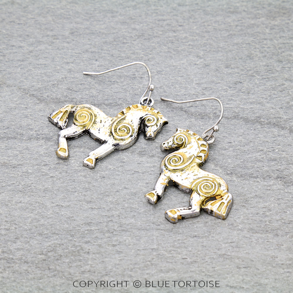 Western Swirl Horse Dangle Earrings