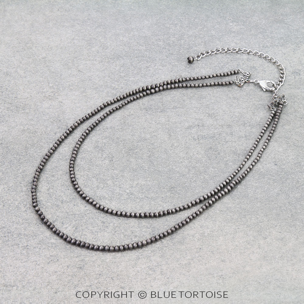 20" to 25" Long, Handmade 2-strand Tiny 4mm Navajo Style Bead Necklace