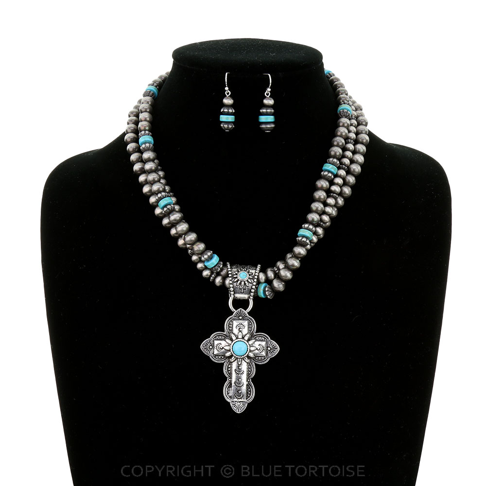 Western Cross Pendant Necklace Set - Image 2