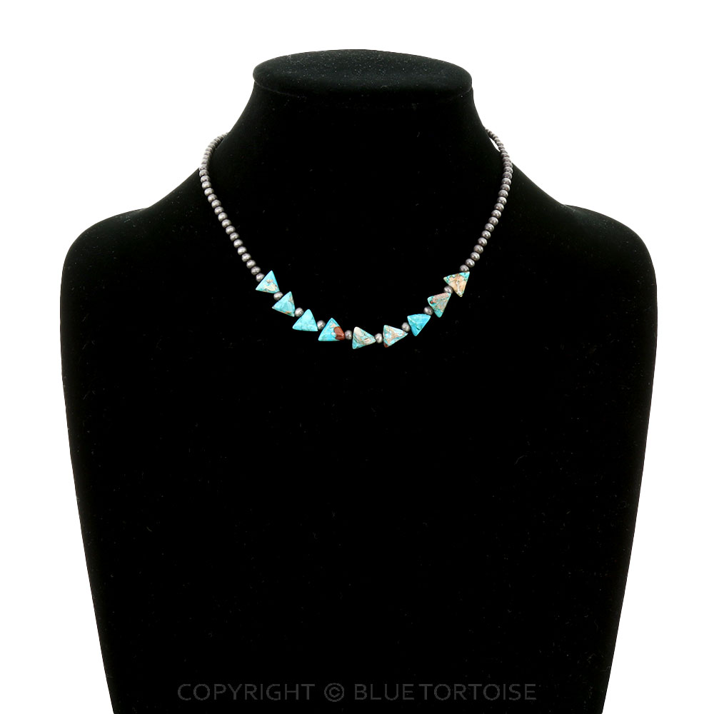 15" Long, Tiny 4mm Navajo Style Peral, Arrowhead Natural Gemstone Necklace - Image 2