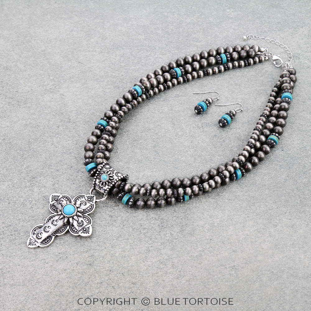 Western Cross Pendant Necklace Set