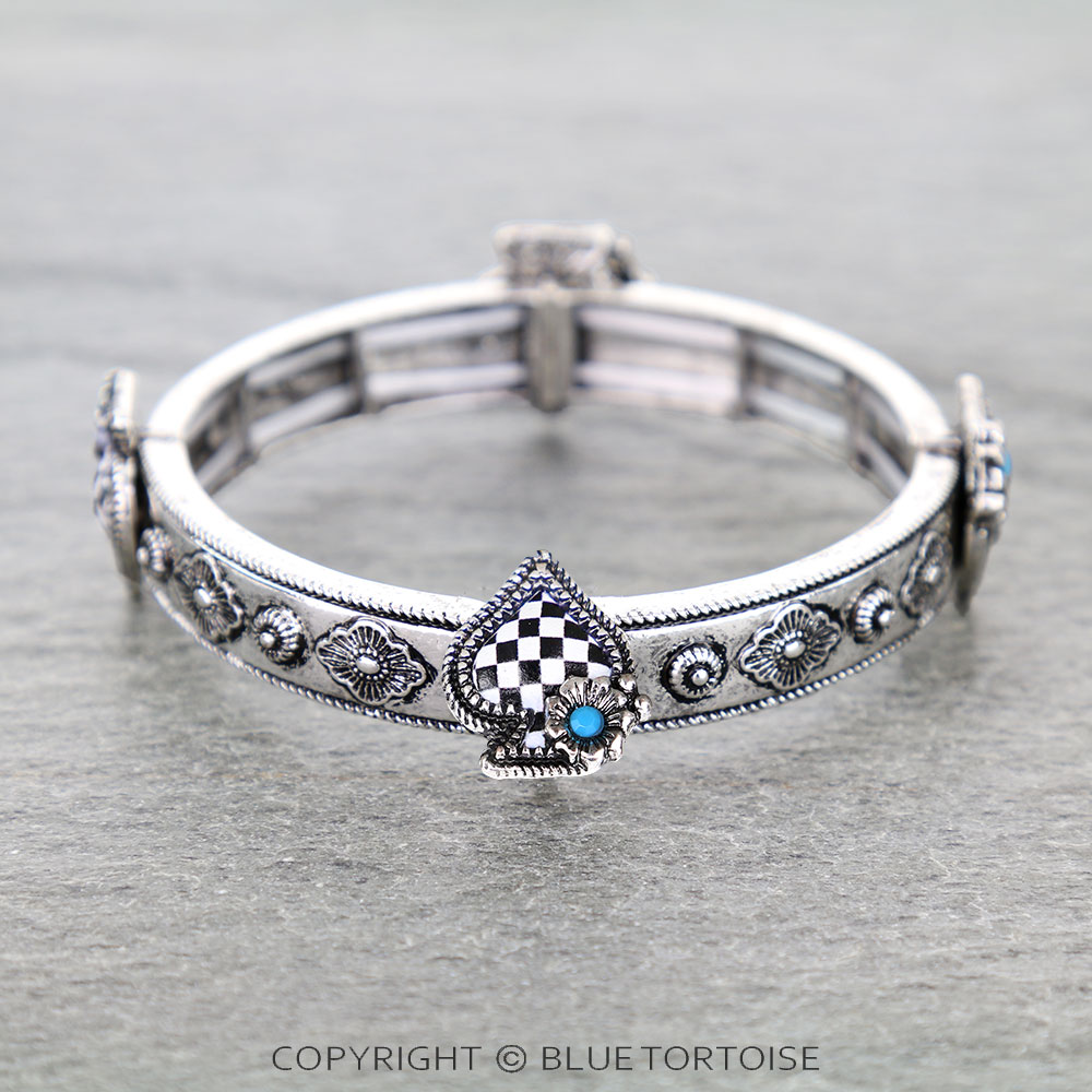 Western Checker Print Spade Stretch Bracelet
