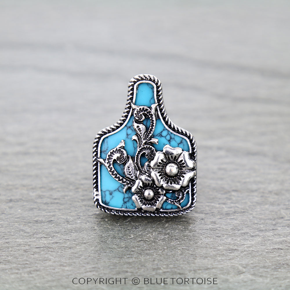 Western Flower Cutout Ear Tag Stretch Ring