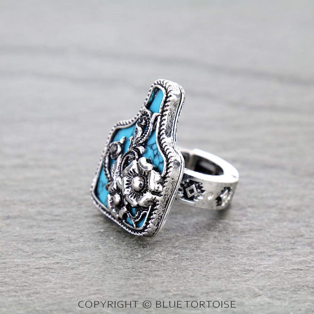 Western Flower Cutout Ear Tag Stretch Ring - Image 2