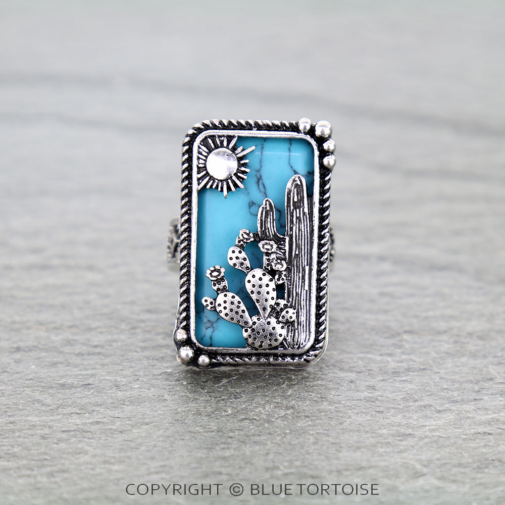 Western Cactus Cutout Rectangle Stretch Ring