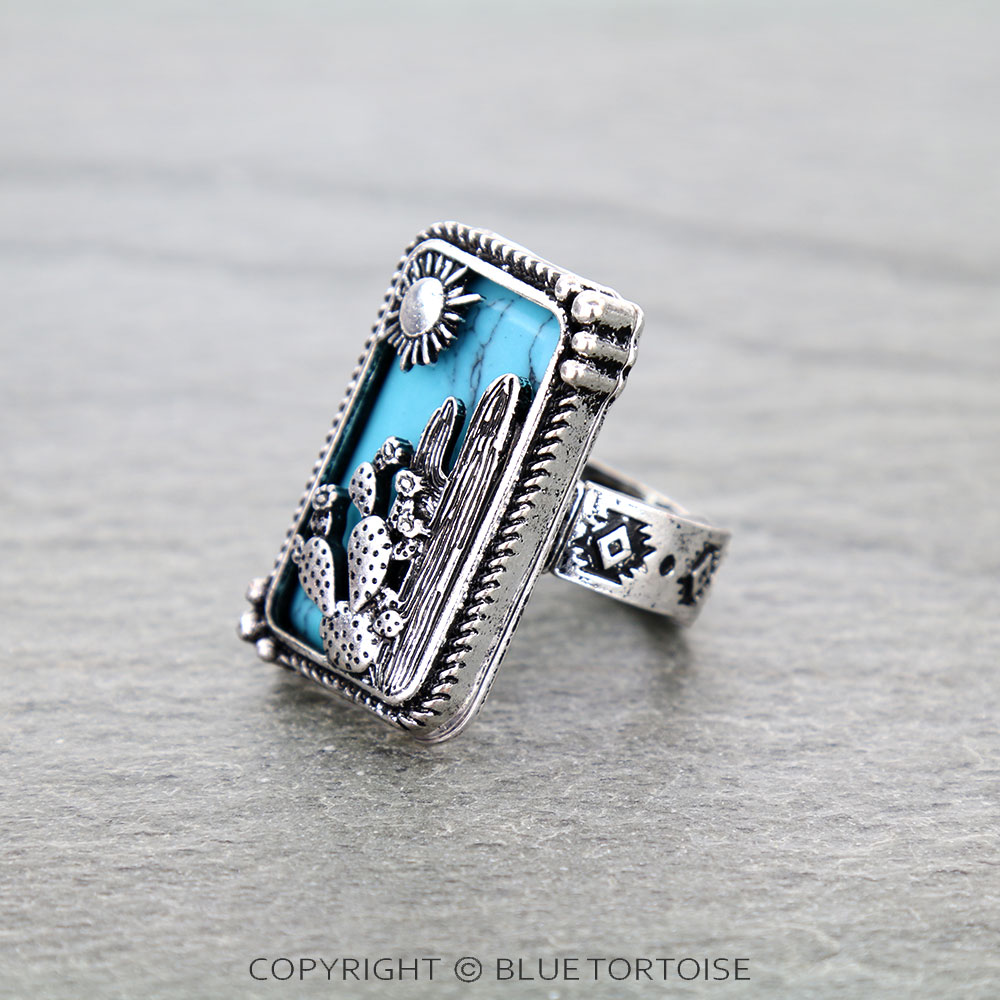 Western Cactus Cutout Rectangle Stretch Ring - Image 2