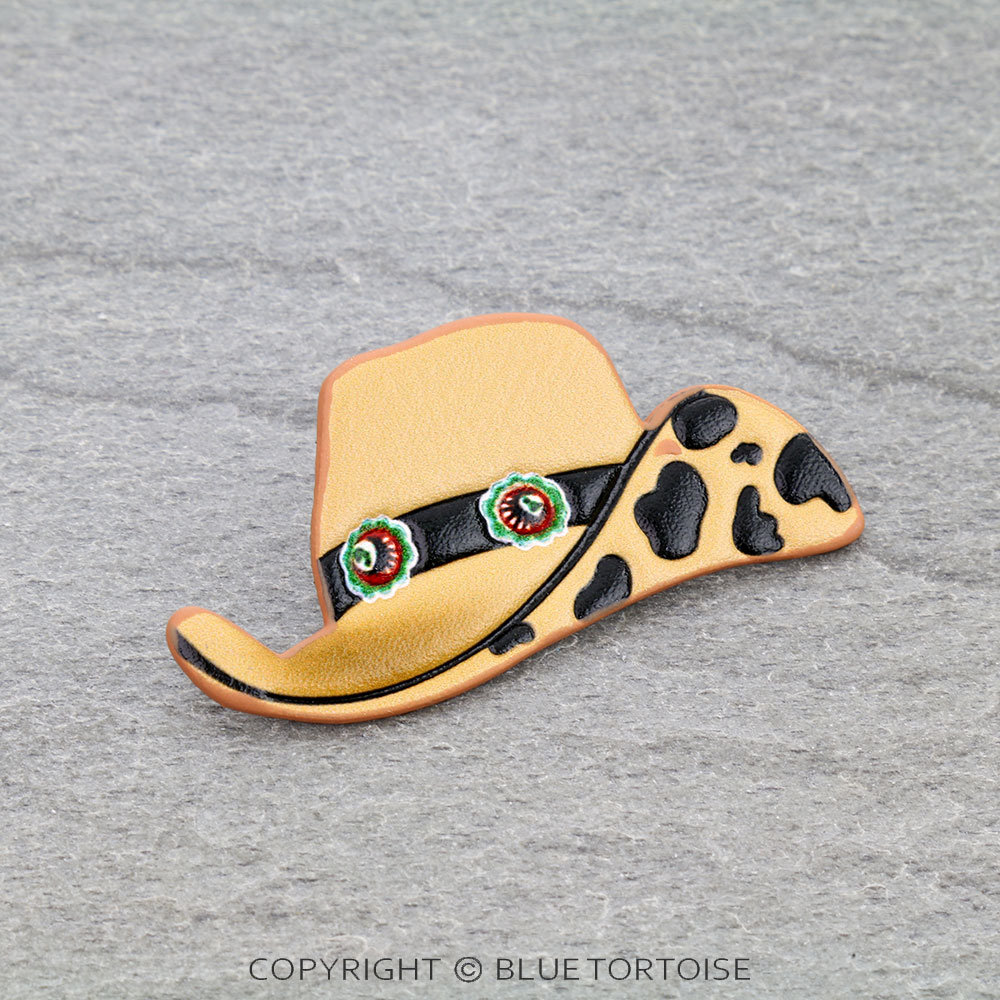Western Leopard Tooled Leather Cowboy Hat Brooch Pin