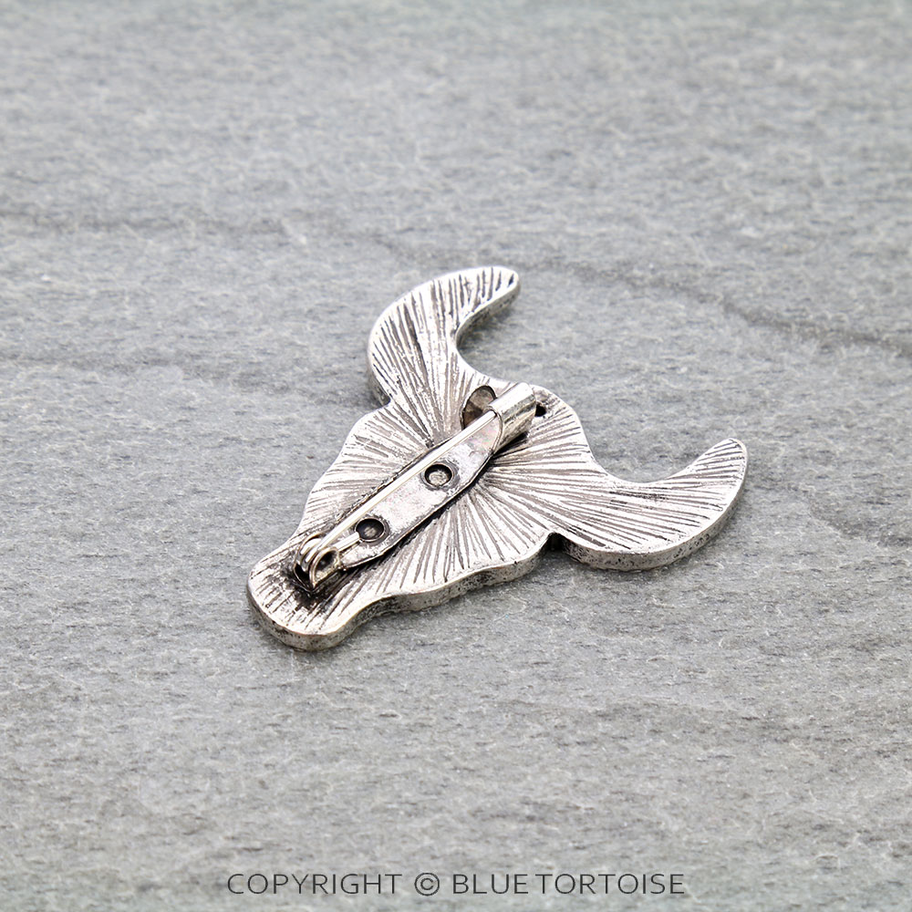 Western Sunflower Tooled Leather Steer Head Brooch Pin - Image 2
