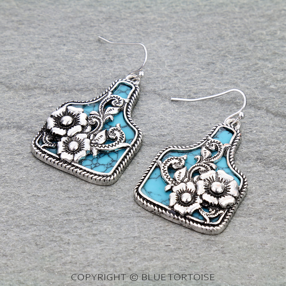 Western Flower Cutout Ear Tag Dangle Earrings