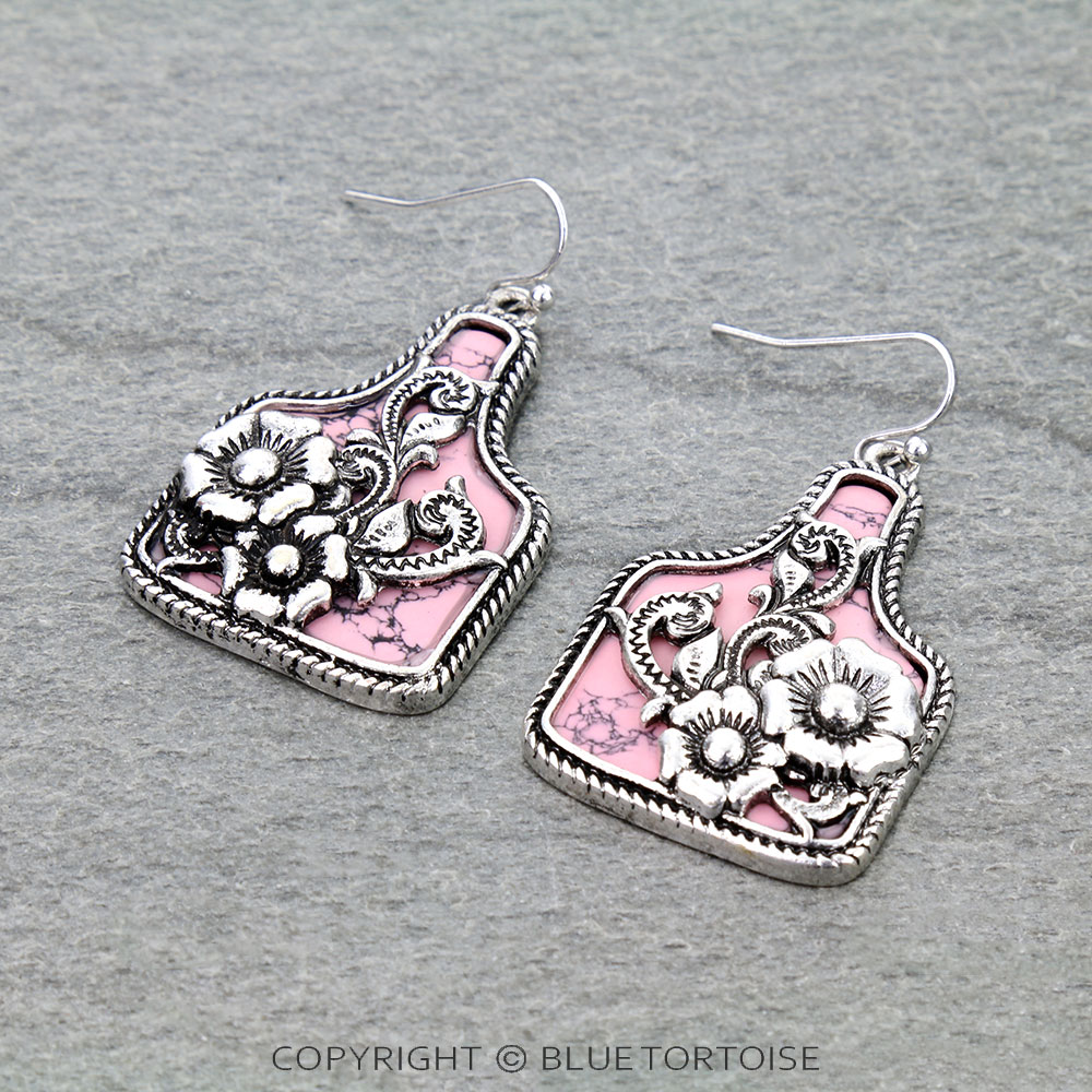 Western Flower Cutout Ear Tag Dangle Earrings