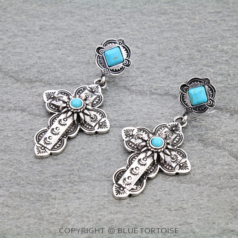 Western Cross Stone Stud Earrings
