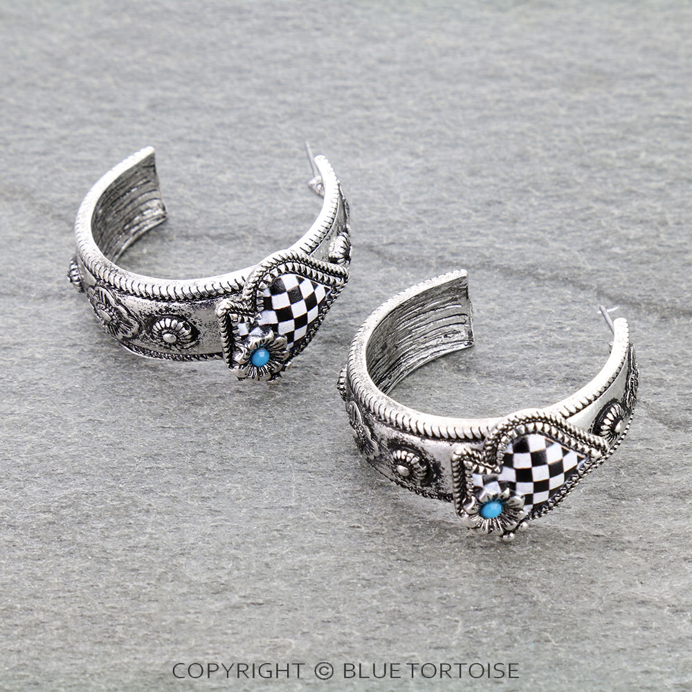 Western Checker Print Spade Hoop Earrings