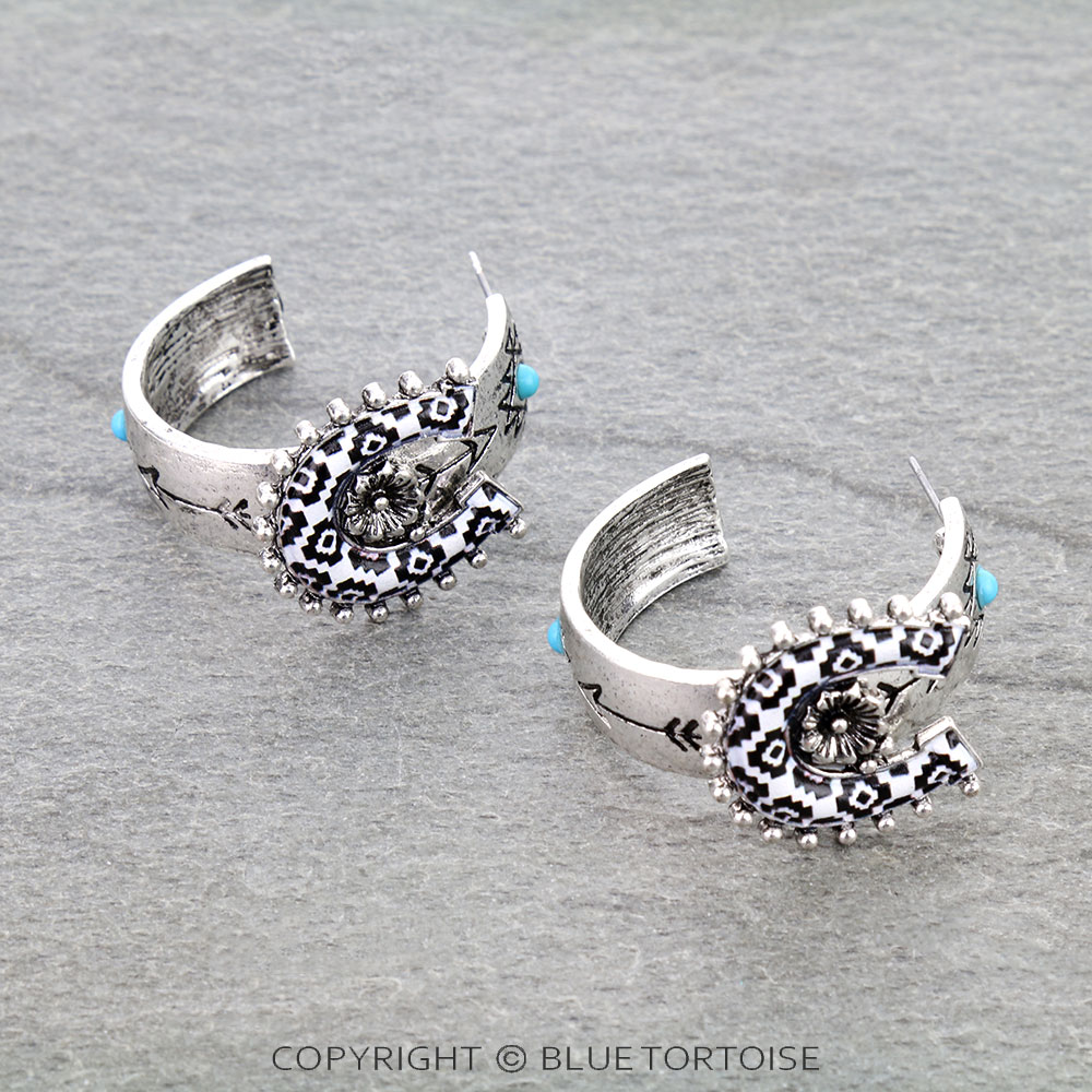 Western Aztec Print Horseshoe Hoop Earrings