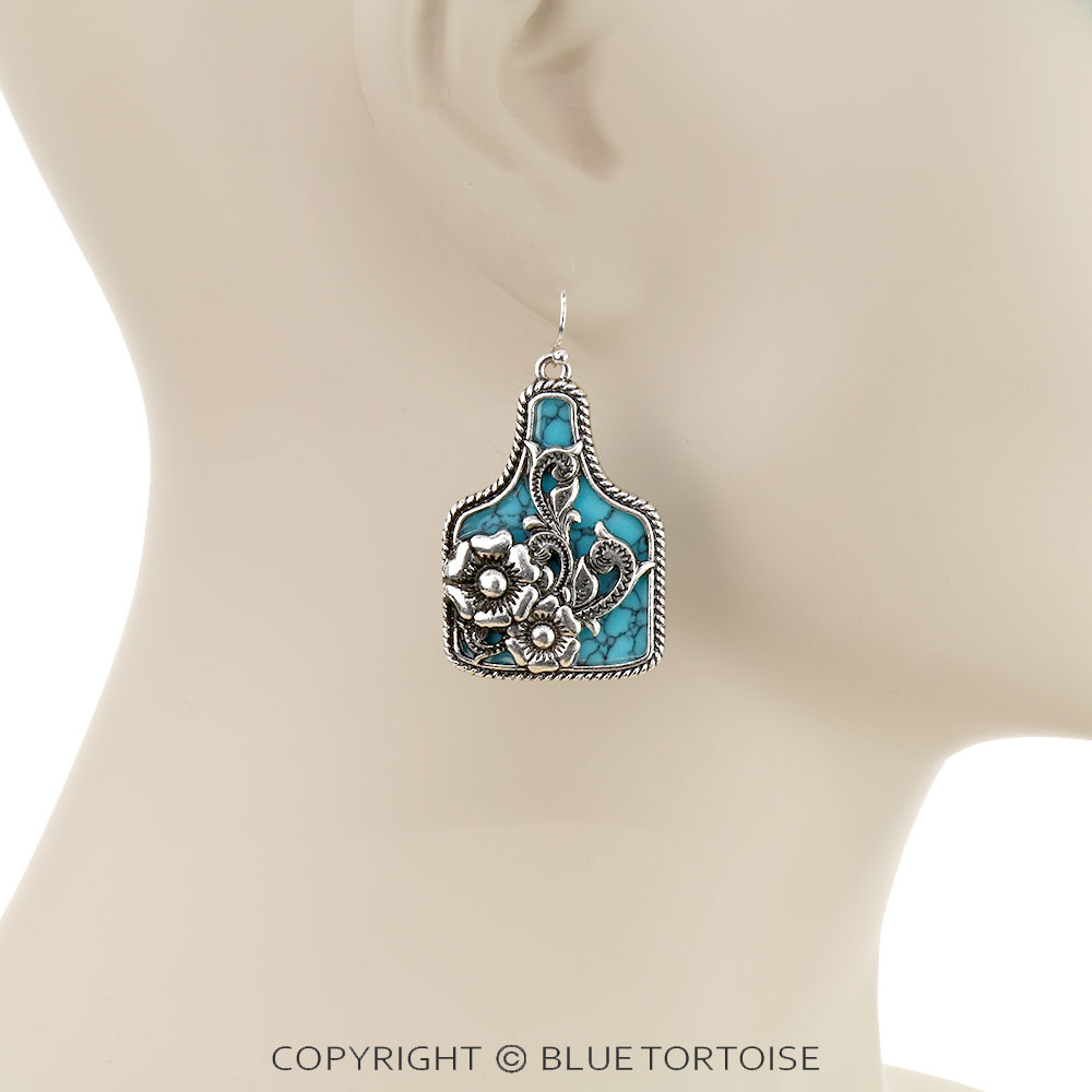 Western Flower Cutout Ear Tag Dangle Earrings - Image 2
