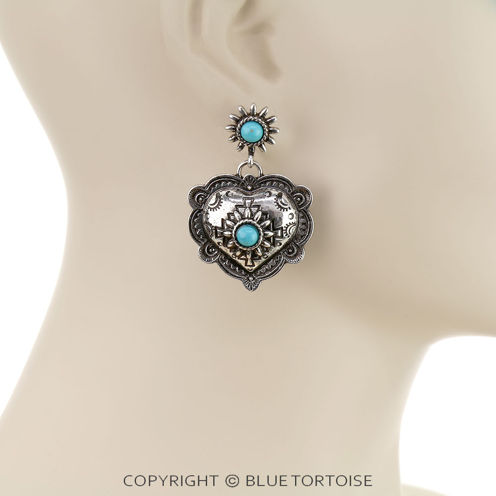 Western Heart Stone Stud Earrings - Image 2