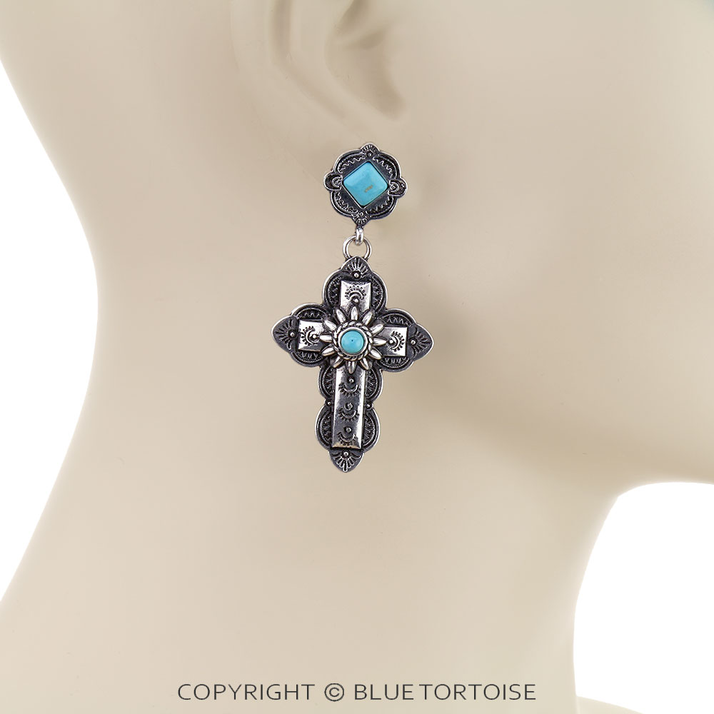 Western Cross Stone Stud Earrings - Image 2