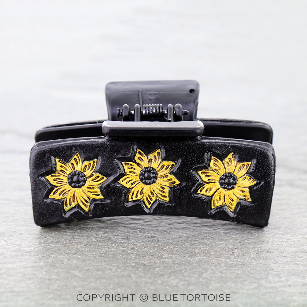 Western Sunflower Leather Hair Claw Clip - Image 2