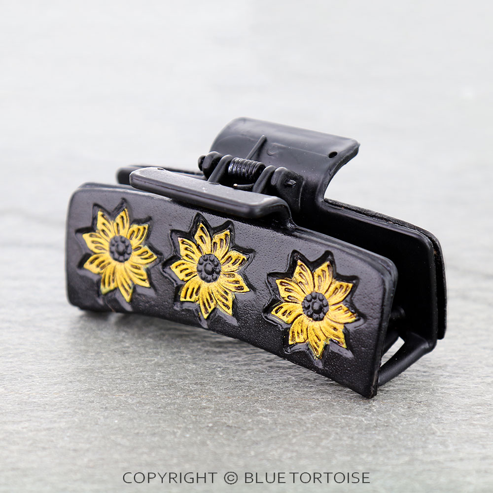 Western Sunflower Leather Hair Claw Clip