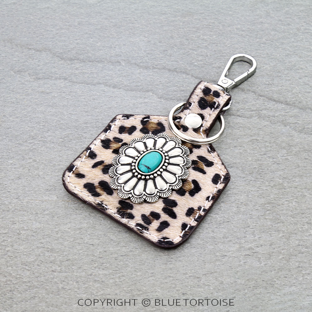 Western Concho Cowhide Ear Tag Keychain