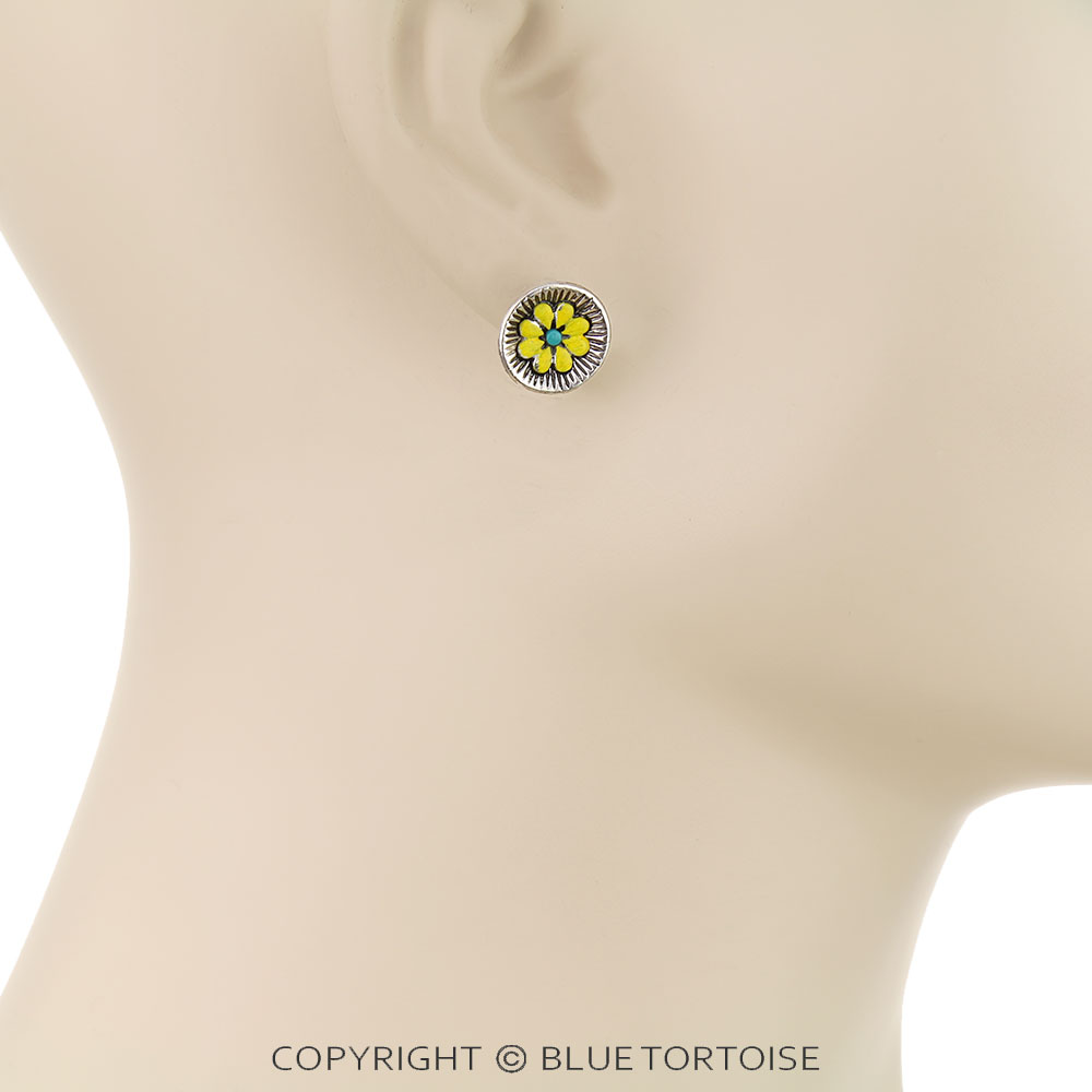 Flower Round Stud Earrings - Image 2