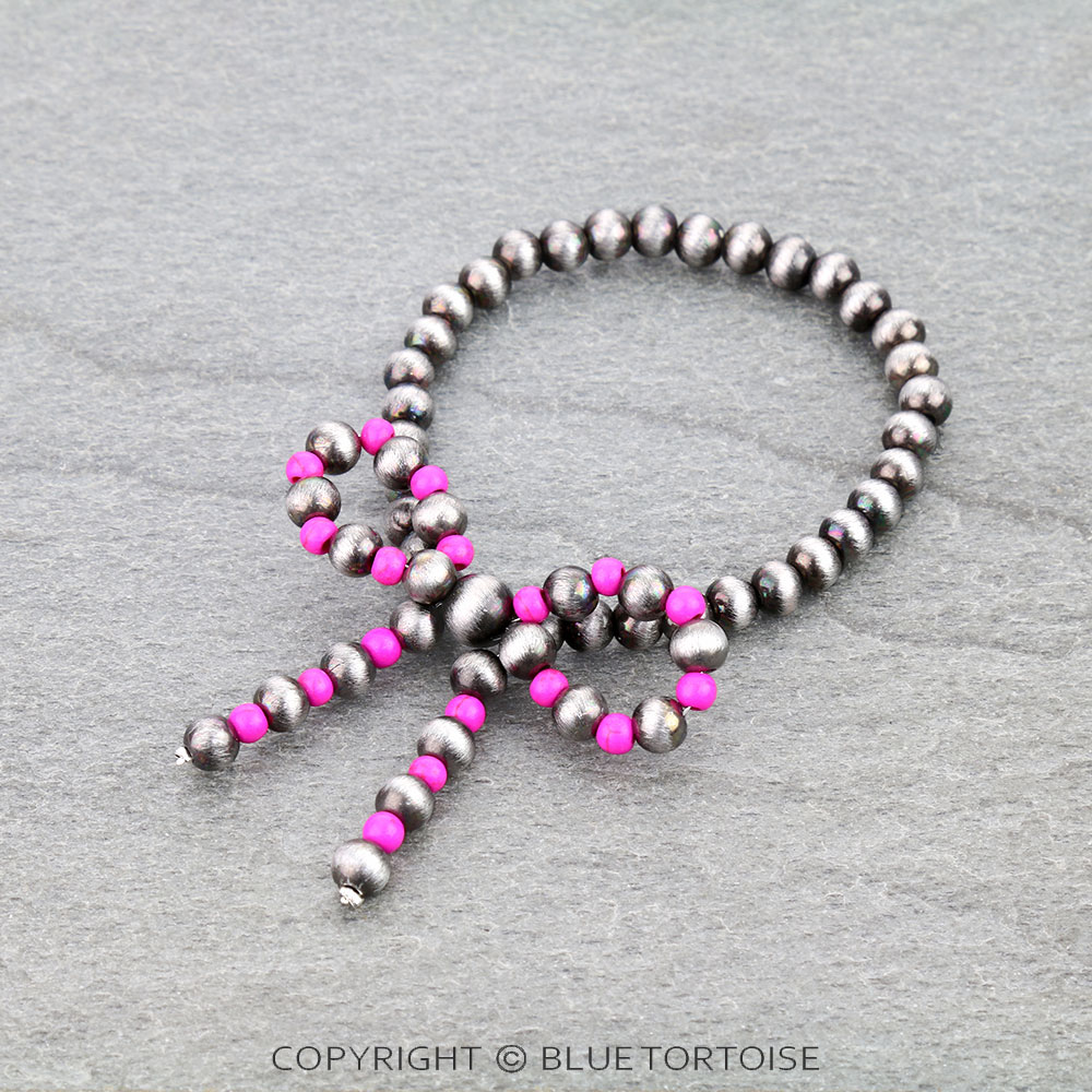 Navajo Style Pearl & Bead Bow Stretch Bracelet