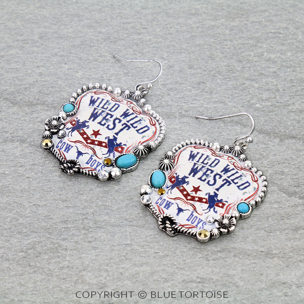 Western Wild West Print Dangle Earrings