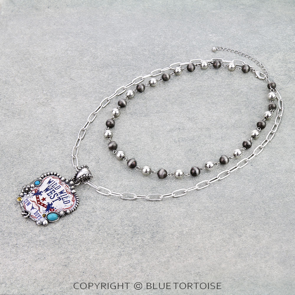 Western Wild West Print Layered Necklace