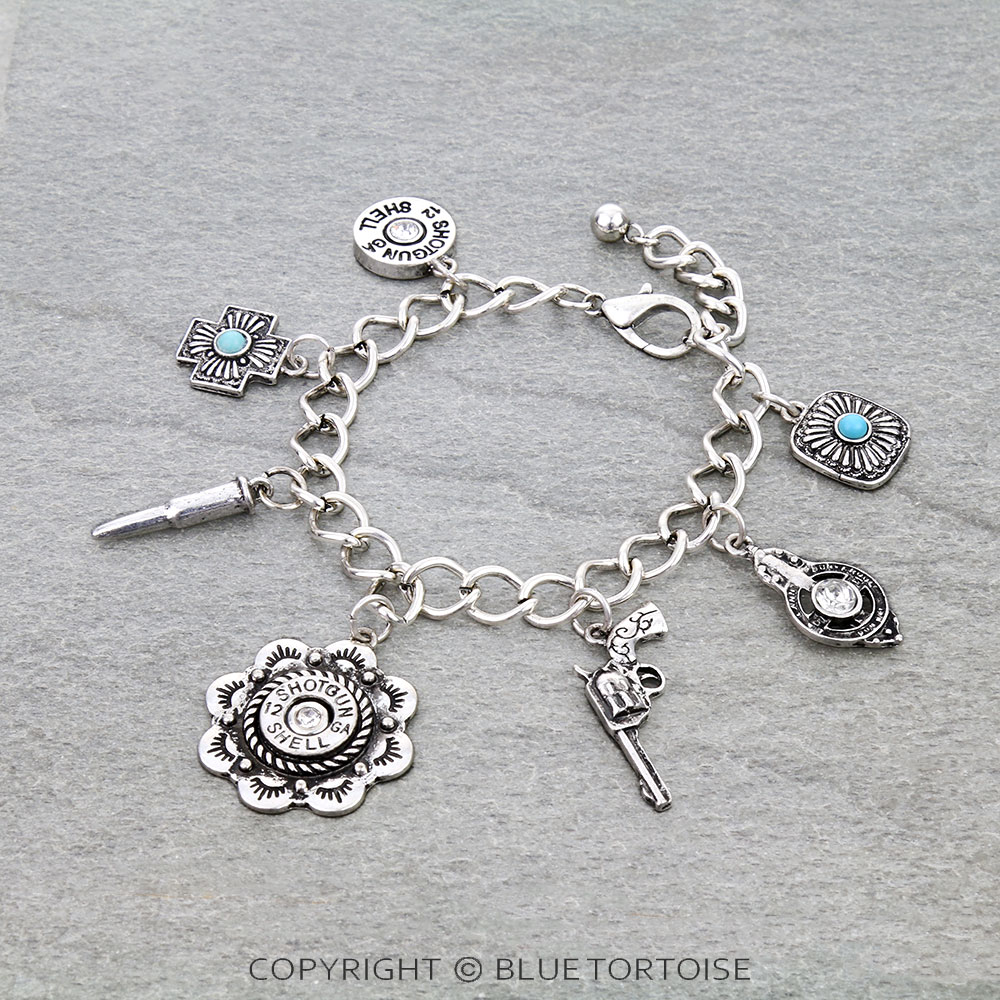 Western Shotgun Shell Multi Charm Link Bracelet