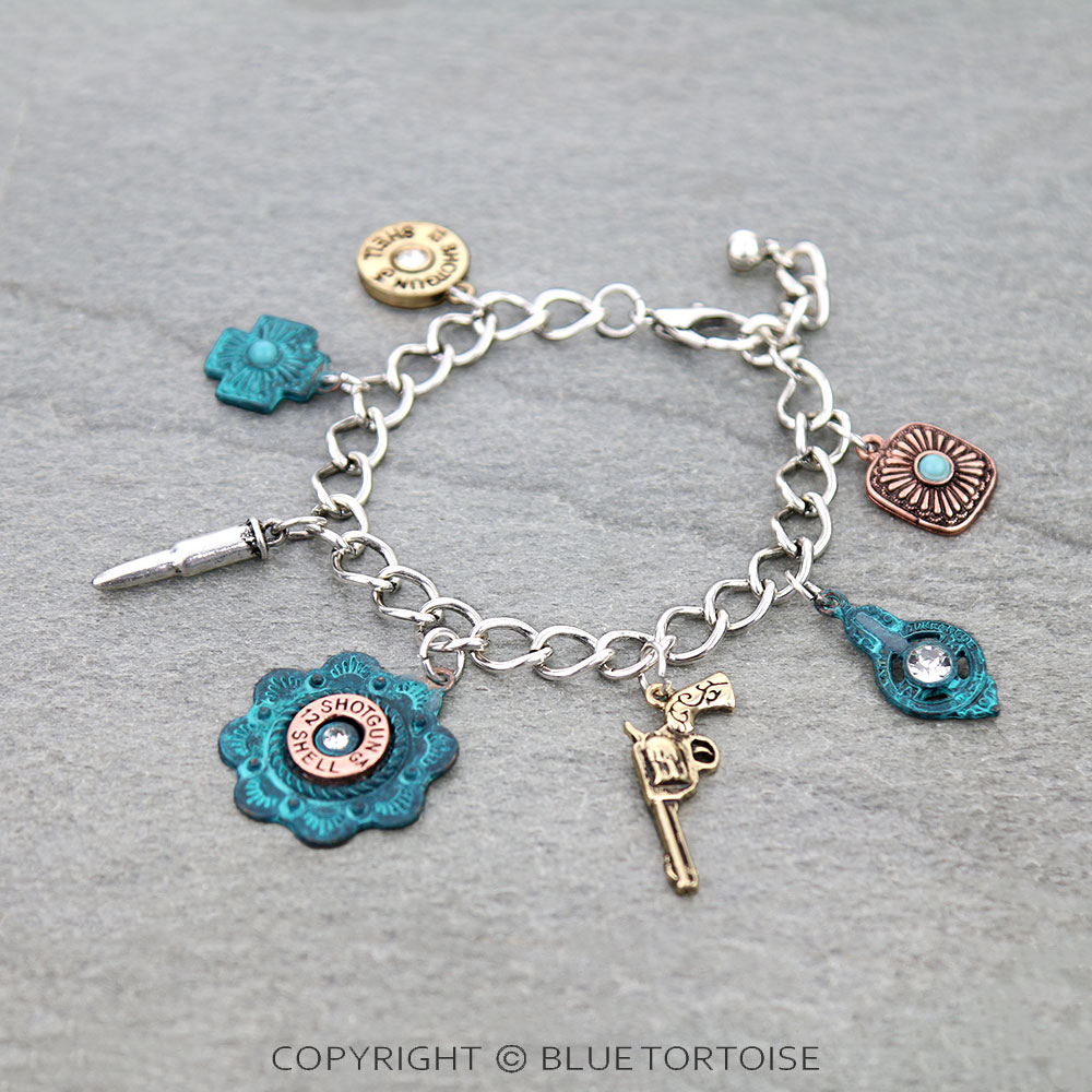 Western Shotgun Shell Multi Charm Link Bracelet