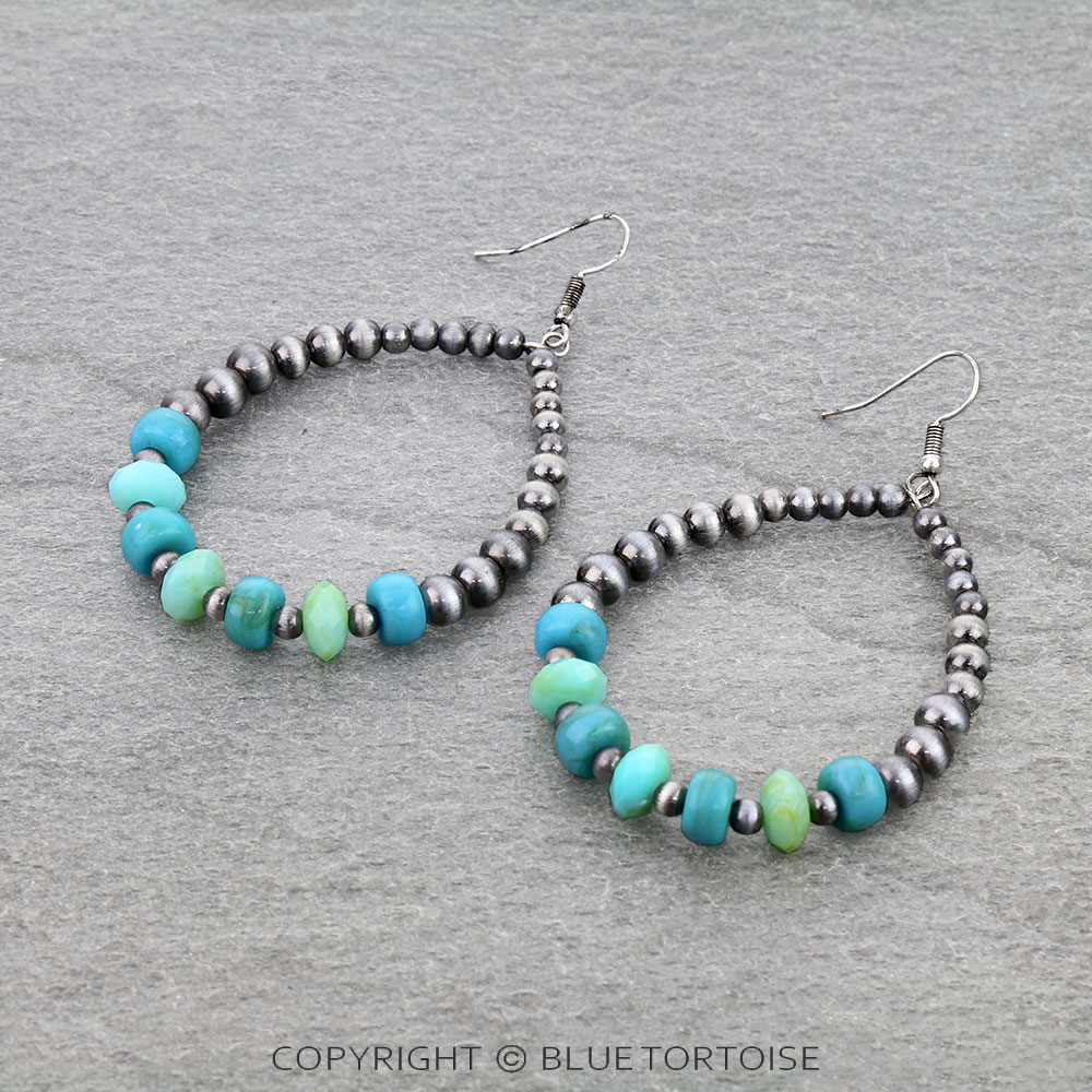 Navajo Style Pearl & Bead Teardrop Dangle Earrings