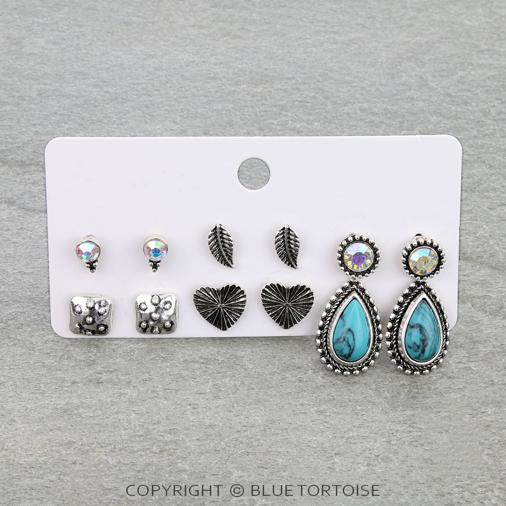 6 Pair Western Design Stud Earring Set