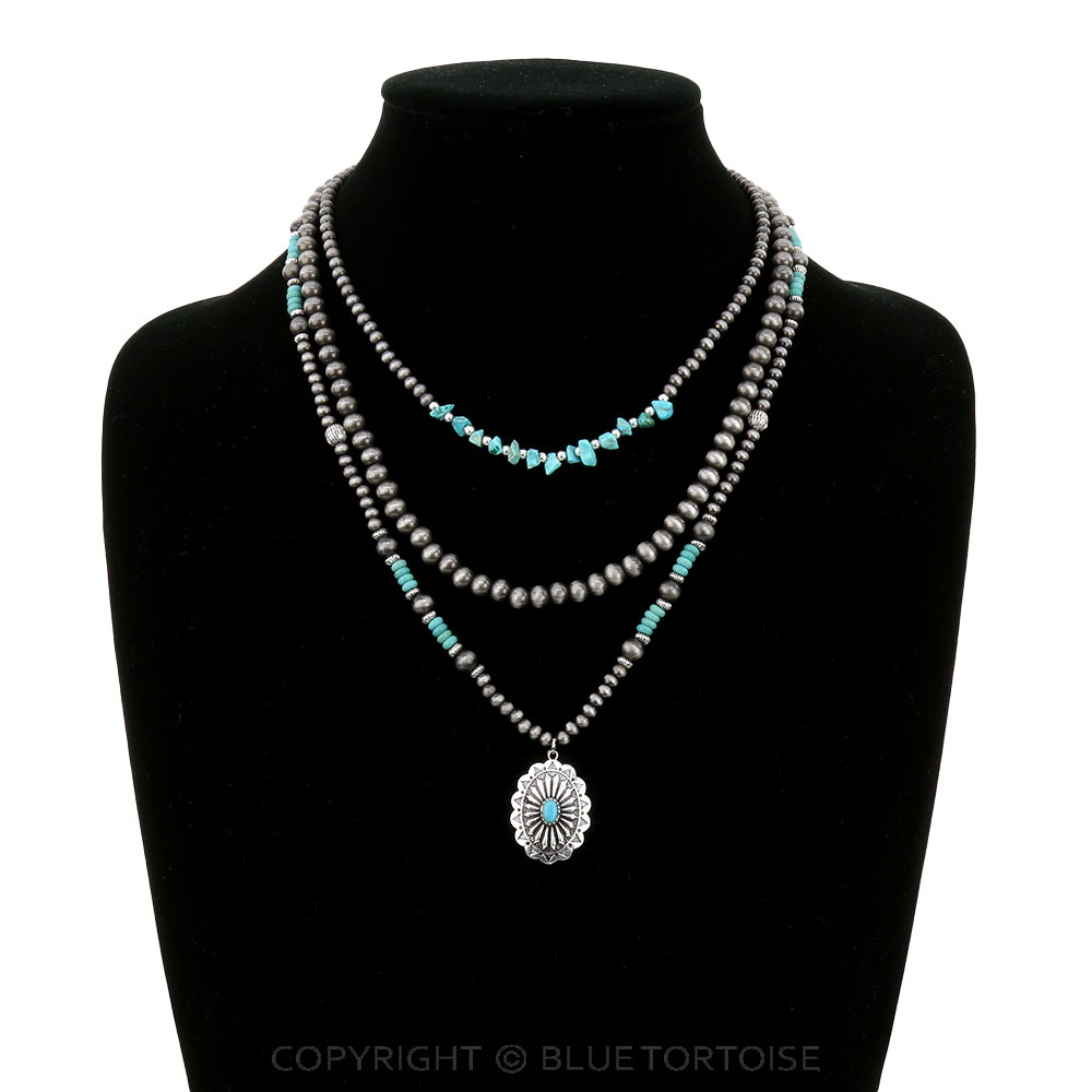 Western Concho Pendant 3 Layered Necklace - Image 2