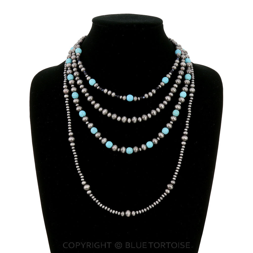 4 Layered Navajo Style Pearl & Bead Necklace - Image 2