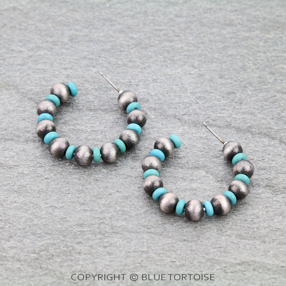 1.25" Navajo Style Pearl Hoop Earrings
