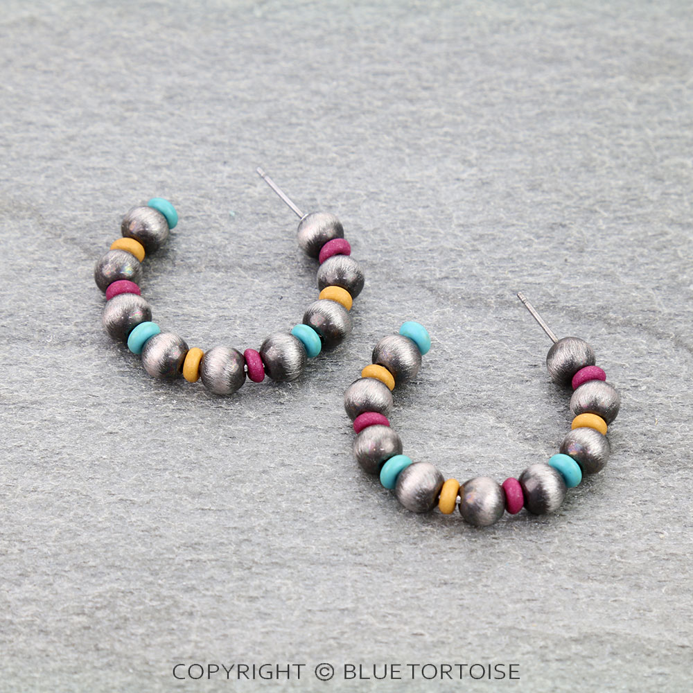 1.25" Navajo Style Pearl Hoop Earrings