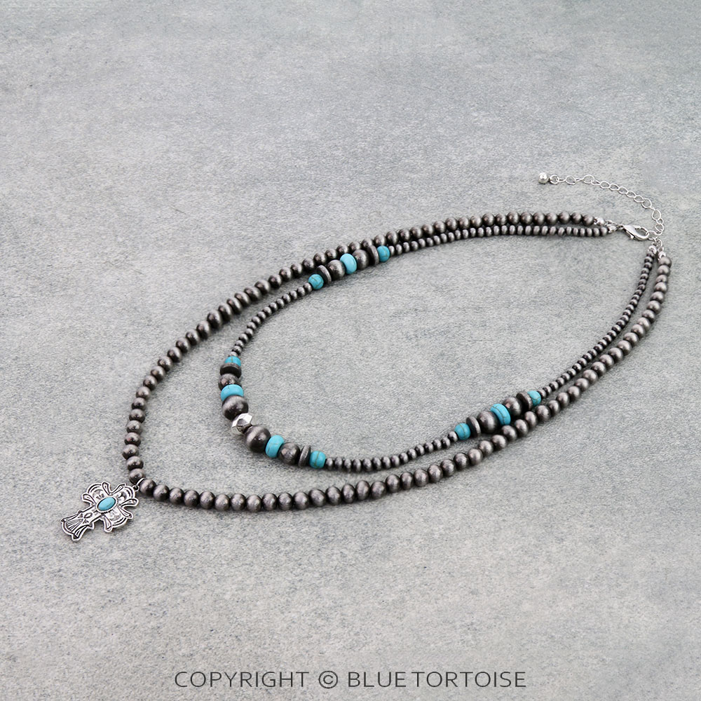 Western Cross Pendant 2 Layered Necklace