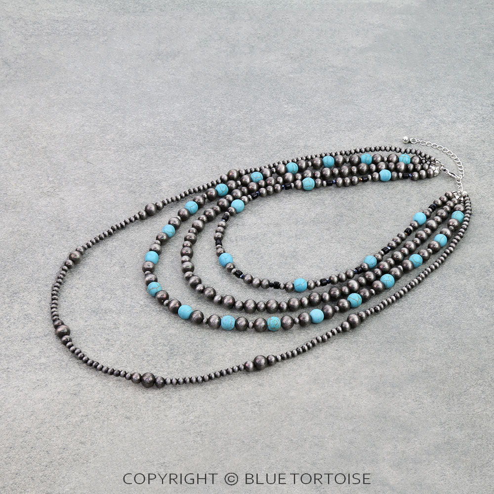 4 Layered Navajo Style Pearl & Bead Necklace