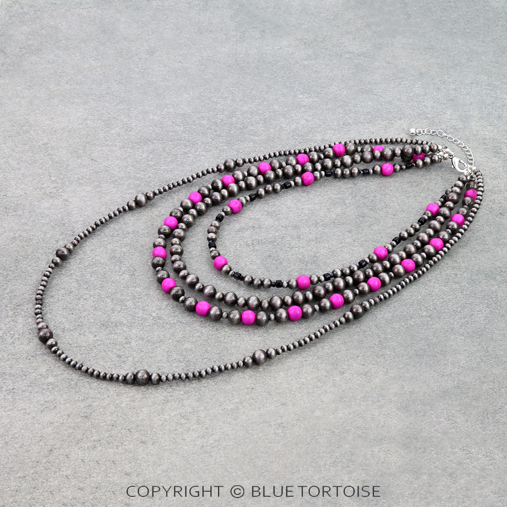 4 Layered Navajo Style Pearl & Bead Necklace